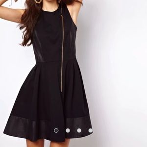 NWT asos black leather skater dress